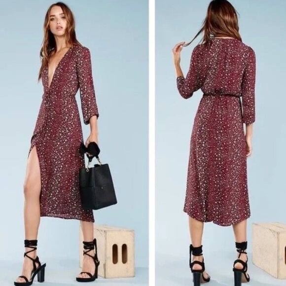 Reformation Bree Animal Print Burgundy Red Midi Dress (XS) - Picture 6 of 12